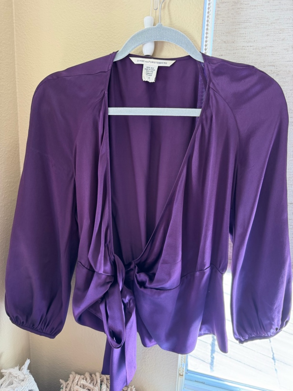 Diane Von Furstenberg Deep Purple Satin Wrap Top